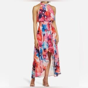 Eliza J Watercolor Floral High Low Dress